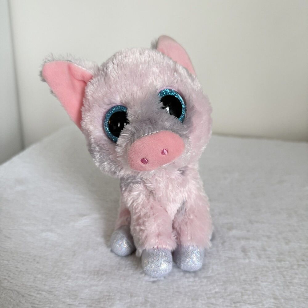 TY Beanie Boo Hambone Pig Plush Pink Gray Glitter Eyes 6” 2023